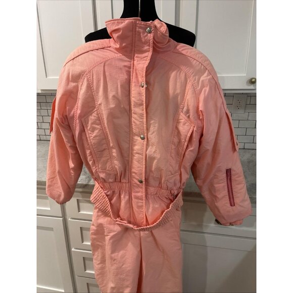 Vintage Nils Ski Suit Womens 8 Pink One Piece Insulated Snow Bib Retro 80s - Picture 2 of 12